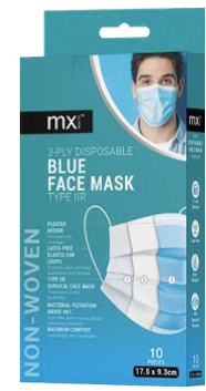 Face Mask 3ply Disposable Blue (10's)