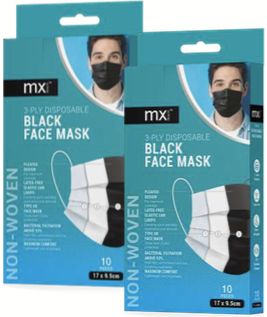 Face Mask 3ply Disposable Black (10's)