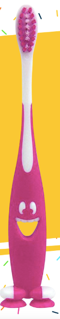 Pink kids tooth brush with suction feet