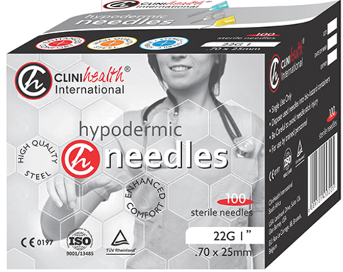 Hypodermic Needle Black - 22G, 0,7mm x 25mm, 100’s