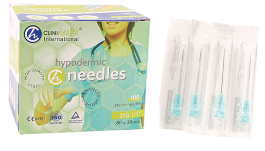 Hypodermic Needle Green - 21G, 0.8mm x 38mm, 100's