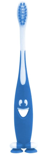 Blue kids tooth brush with suction feet